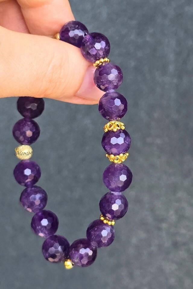 Zeren Ametist Doğal Taş Tasarım Bileklik-4 (925 Ayar Gümüş Üzeri 14K Altın Kaplama)