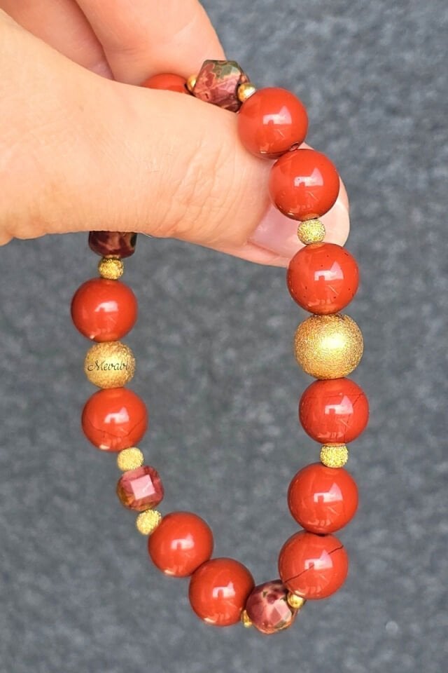 Akel Jasper Doğal Taş Tasarım Bileklik-1 (925 Ayar Gümüş Üzeri 14K Altın Kaplama)