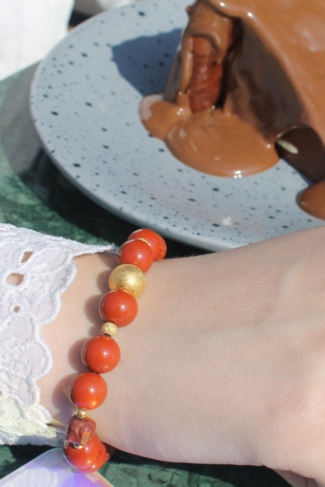 Akel Jasper Doğal Taş Tasarım Bileklik-1 (925 Ayar Gümüş Üzeri 14K Altın Kaplama)