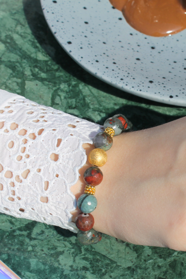 Tomris Kantaşı Doğal Taş Tasarım Bileklik-1 (925 Ayar Gümüş Üzeri 14K Altın Kaplama)