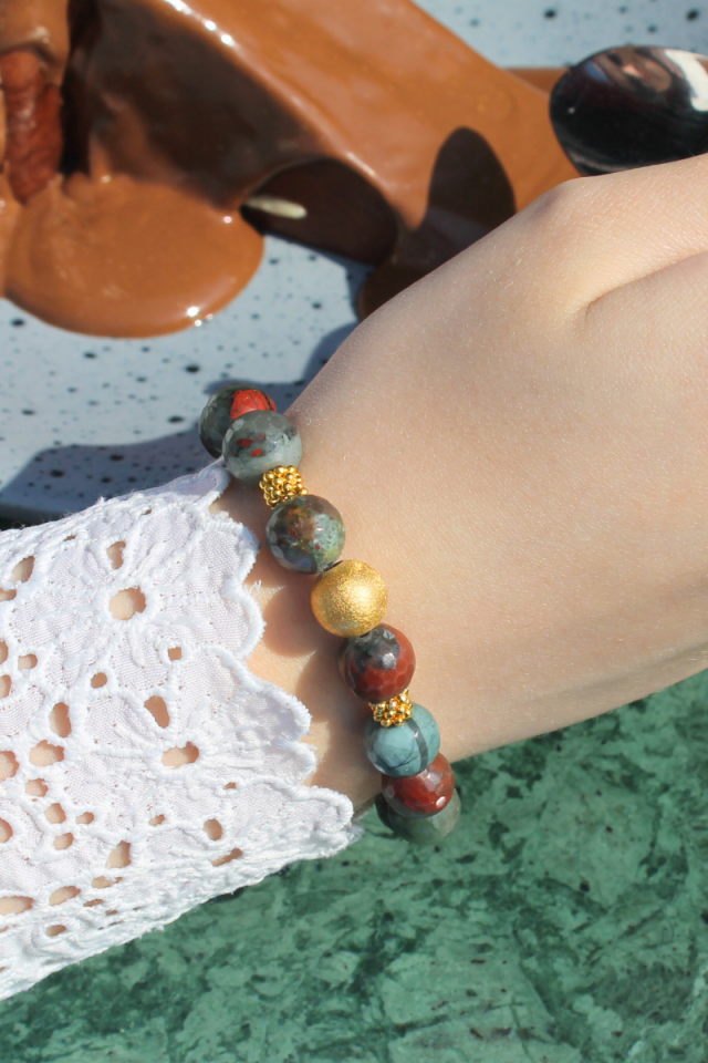 Tomris Kantaşı Doğal Taş Tasarım Bileklik-1 (925 Ayar Gümüş Üzeri 14K Altın Kaplama)