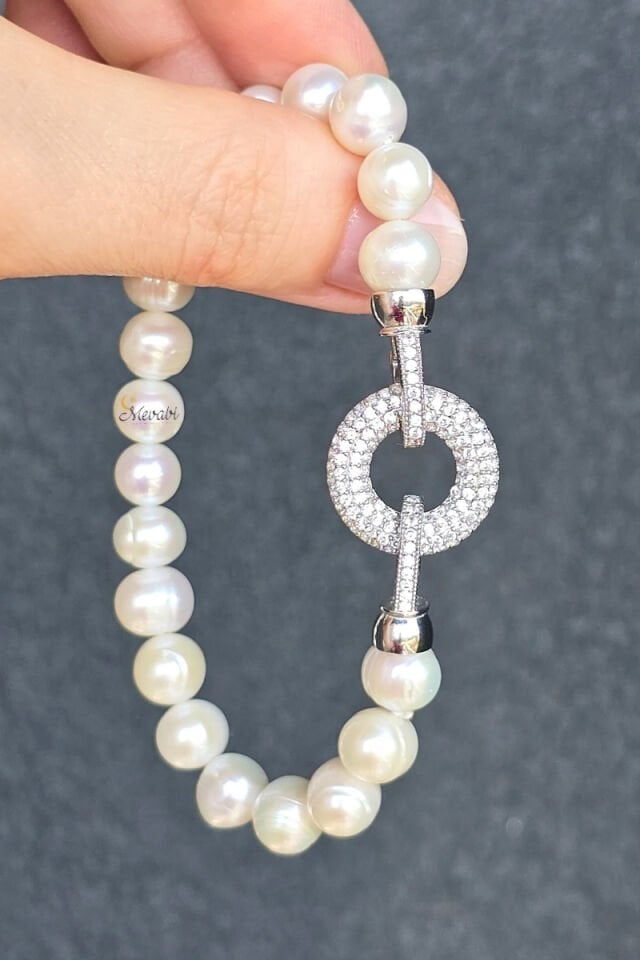 Majori Gerçek İnci Doğal Taş Tasarım Bileklik-6 (925 Ayar Gümüş)