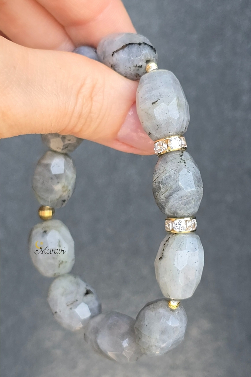 Dide Labradorit Doğal Taş Tasarım Bileklik-1  (925 Ayar Gümüş Üzeri 14K Altın Kaplama)