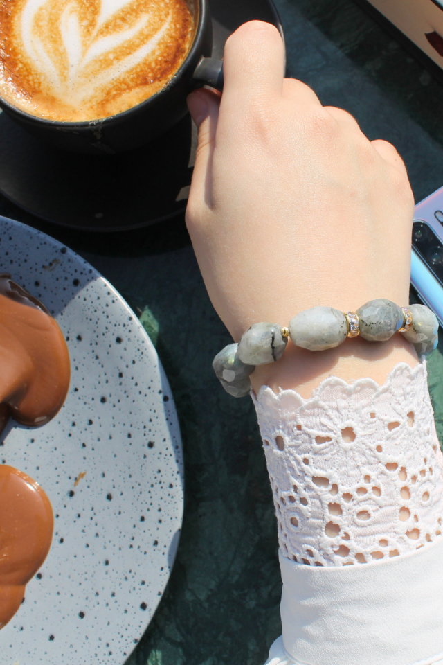 Dide Labradorit Doğal Taş Tasarım Bileklik-1  (925 Ayar Gümüş Üzeri 14K Altın Kaplama)