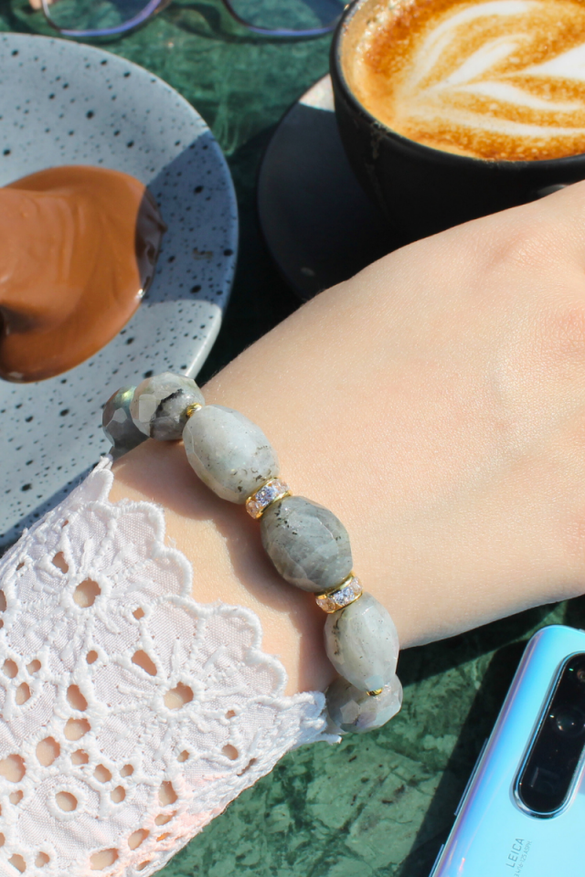 Dide Labradorit Doğal Taş Tasarım Bileklik-1  (925 Ayar Gümüş Üzeri 14K Altın Kaplama)