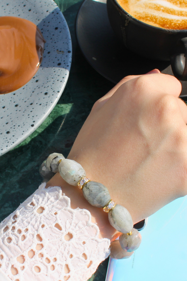 Dide Labradorit Doğal Taş Tasarım Bileklik-1  (925 Ayar Gümüş Üzeri 14K Altın Kaplama)