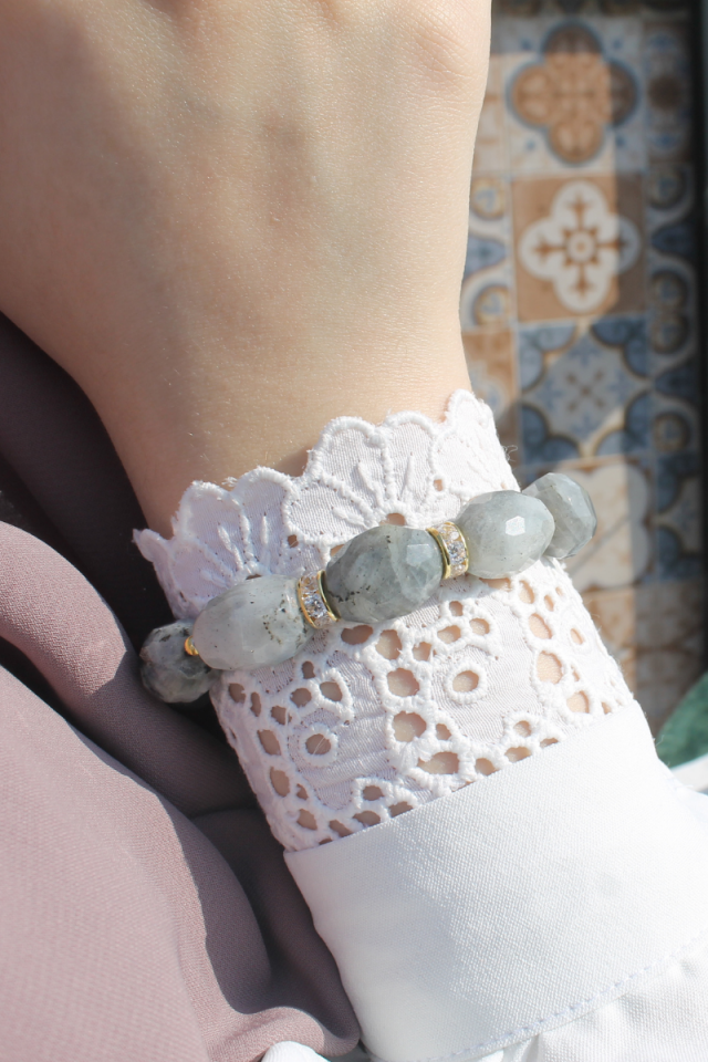 Dide Labradorit Doğal Taş Tasarım Bileklik-1  (925 Ayar Gümüş Üzeri 14K Altın Kaplama)