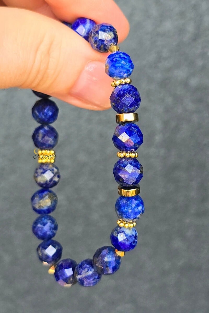Umay Lapis Lazuli Doğal Taş Tasarım Bileklik-2 (925 Ayar Gümüş Üzeri 14K Altın Kaplama)