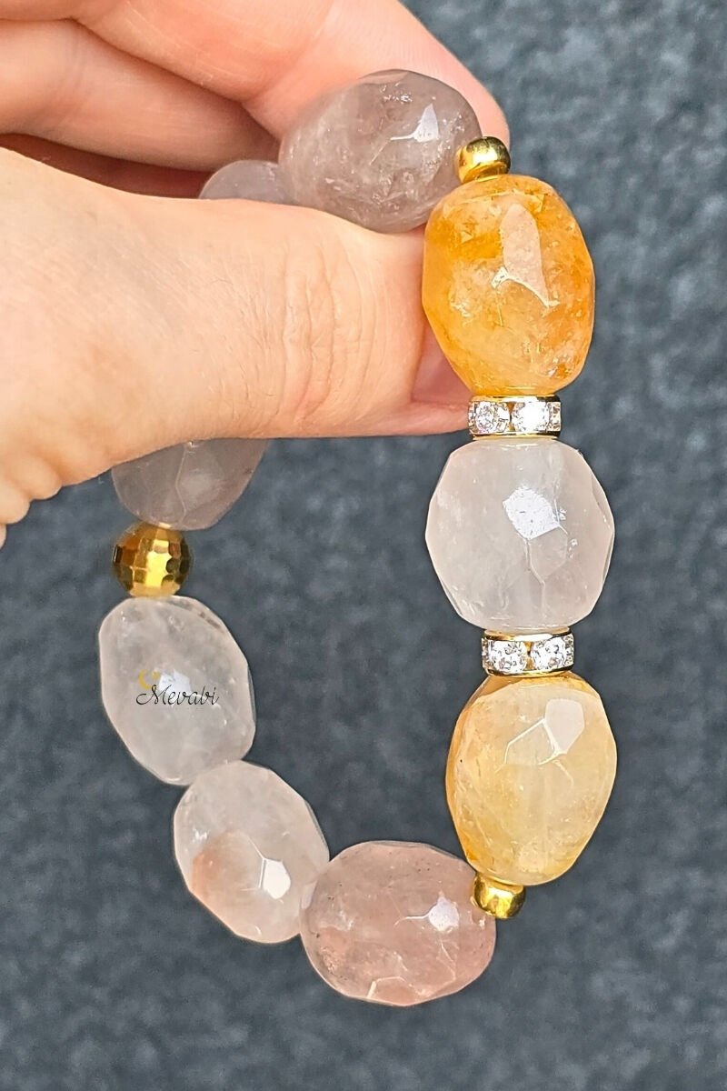 Dora Rutilli Kuvars Doğal Taş Tasarım Bileklik-2 (925 Ayar Gümüş Üzeri 14K Altın Kaplama)