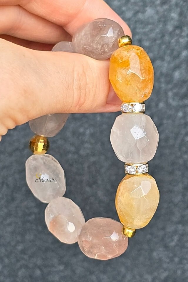 Dora Rutilli Kuvars Doğal Taş Tasarım Bileklik-2 (925 Ayar Gümüş Üzeri 14K Altın Kaplama)