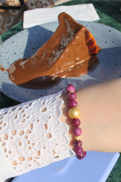 Ece Yakut Doğal Taş Tasarım Bileklik-1 (925 Ayar Gümüş Üzeri 14K Altın Kaplama)