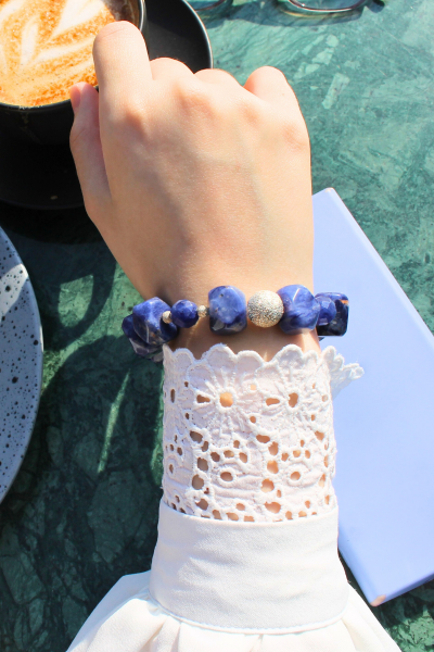 Azura Sodalit Doğal Taş Tasarım Bileklik-1 (925 Ayar Gümüş)