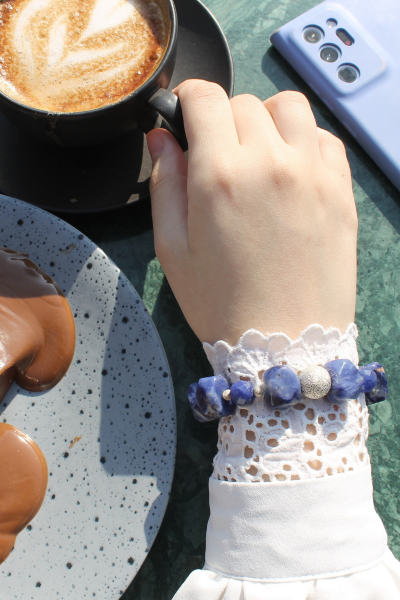 Azura Sodalit Doğal Taş Tasarım Bileklik-1 (925 Ayar Gümüş)