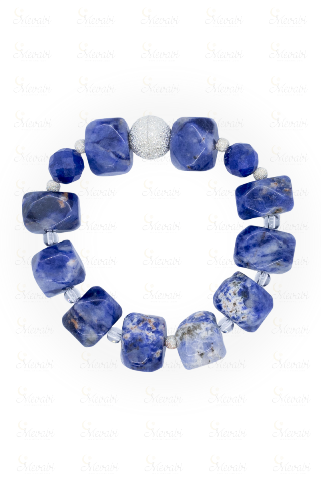 Azura Sodalit Doğal Taş Tasarım Bileklik-1 (925 Ayar Gümüş)