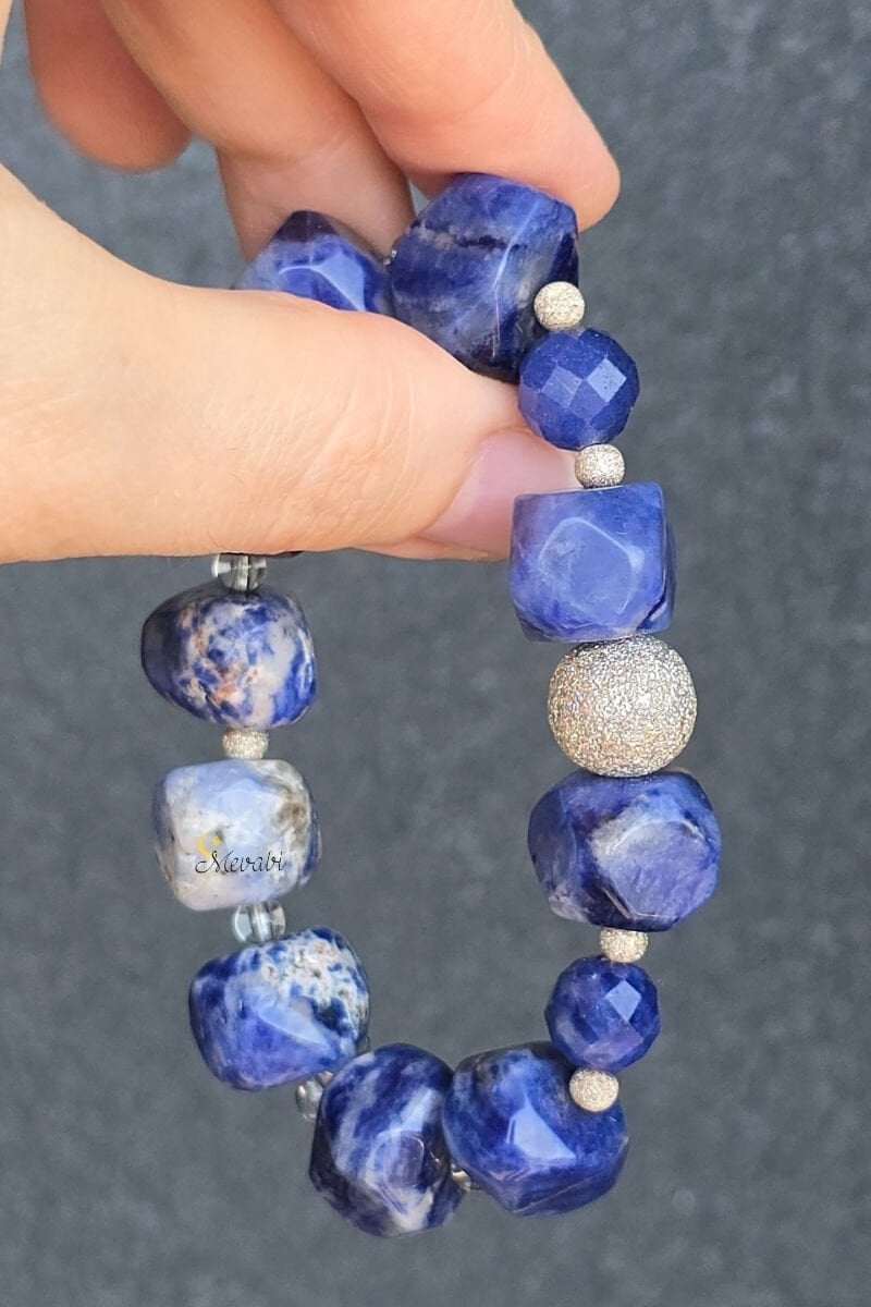 Azura Sodalit Doğal Taş Tasarım Bileklik-1 (925 Ayar Gümüş)