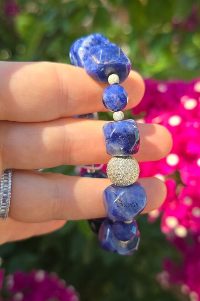 Azura Sodalit Doğal Taş Tasarım Bileklik-1 (925 Ayar Gümüş)