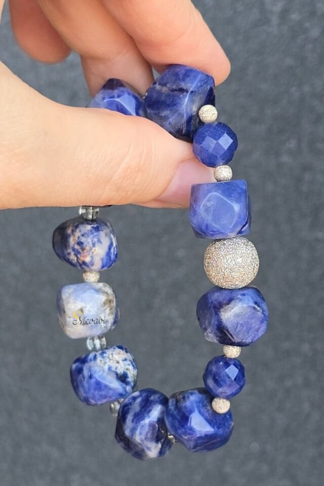 Azura Sodalit Doğal Taş Tasarım Bileklik-1 (925 Ayar Gümüş)