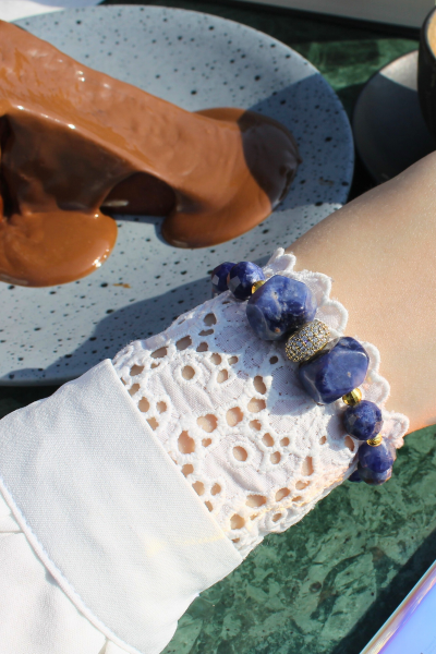 Azura Sodalit Doğal Taş Tasarım Bileklik-2 (925 Ayar Gümüş Üzeri 14K Altın Kaplama)