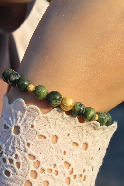 Zoe Kanada Yeşim Doğal Taş Tasarım Bileklik-1 (925 Ayar Gümüş Üzeri 14K Altın Kaplama)