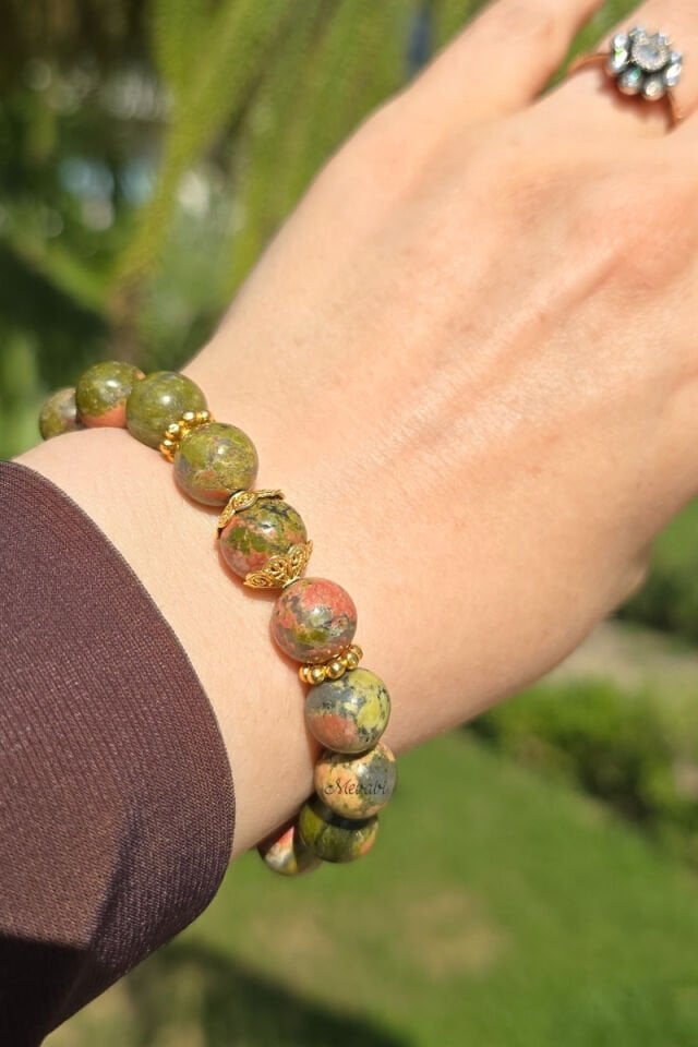 Sidre Unakit Doğal Taş Tasarım Bileklik-1 (925 Ayar Gümüş Üzeri 14K Altın Kaplama)