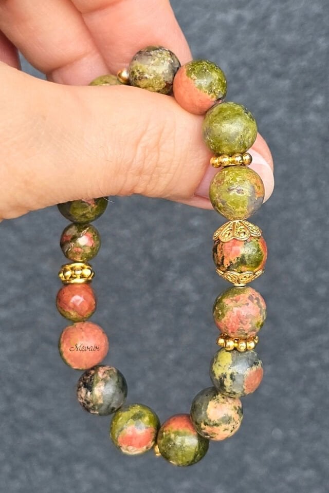 Sidre Unakit Doğal Taş Tasarım Bileklik-1 (925 Ayar Gümüş Üzeri 14K Altın Kaplama)