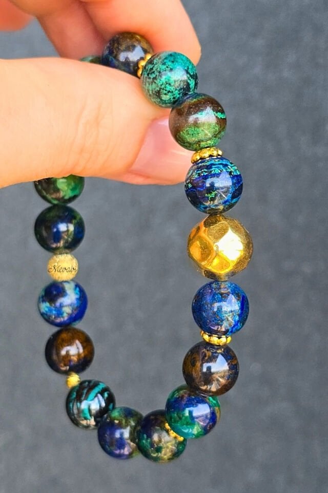 Azra Azurit Doğal Taş Tasarım Bileklik-2 (925 Ayar Gümüş Üzeri 14K Altın Kaplama)