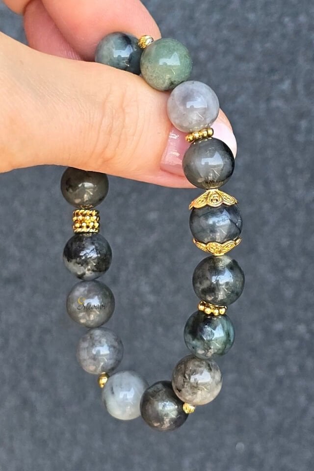 Hürrem Zümrüt Doğal Taş Tasarım Bileklik-1 (925 Ayar Gümüş Üzeri 14K Altın Kaplama)