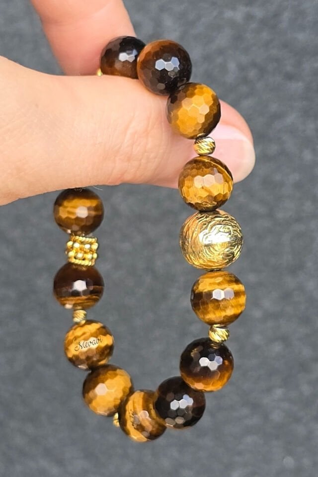 Berşan Kaplan Gözü Doğal Taş Tasarım Bileklik-69 (925 Ayar Gümüş Üzeri 14K Altın Kaplama)