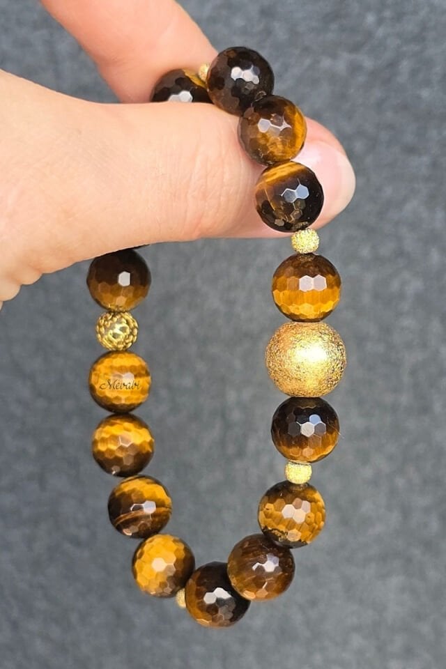 Berşan Kaplan Gözü Doğal Taş Tasarım Bileklik-2 (925 Ayar Gümüş Üzeri 14K Altın Kaplama)