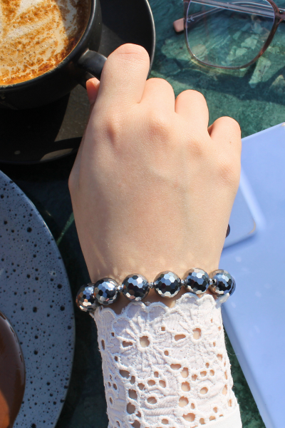 Akay Terahertz Doğal Taş Tasarım Bileklik-1 (Savaroski Taşlı)