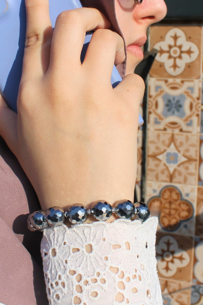 Akay Terahertz Doğal Taş Tasarım Bileklik-1 (Savaroski Taşlı)