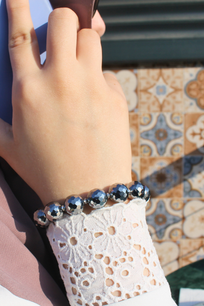 Akay Terahertz Doğal Taş Tasarım Bileklik-1 (Savaroski Taşlı)