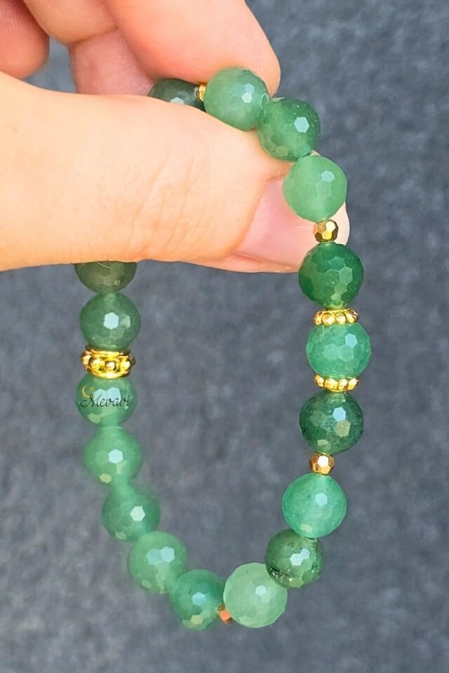 Ülgen Aventurin Doğal Taş Tasarım Bileklik-1 (925 Ayar Gümüş Üzeri 14K Altın Kaplama)