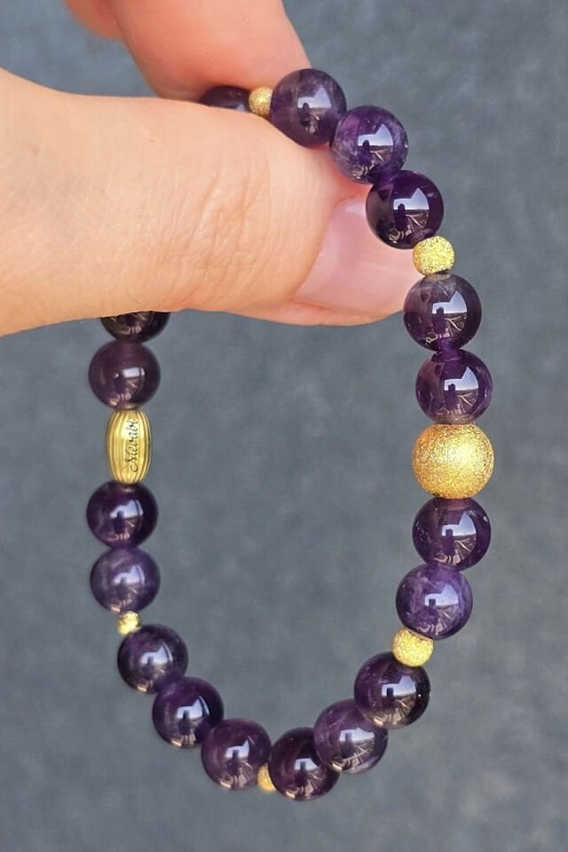 Zeren Ametist Doğal Taş Tasarım Bileklik-2 (925 Ayar Gümüş Üzeri 14K Altın Kaplama)