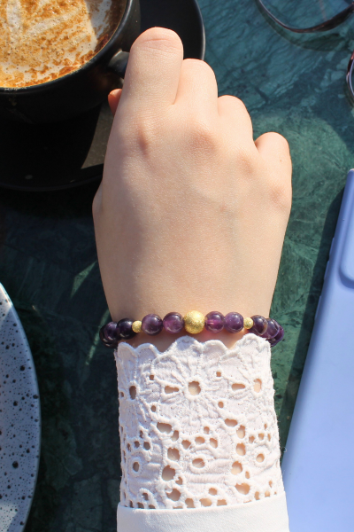 Zeren Ametist Doğal Taş Tasarım Bileklik-2 (925 Ayar Gümüş Üzeri 14K Altın Kaplama)