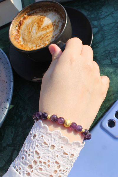 Zeren Ametist Doğal Taş Tasarım Bileklik-2 (925 Ayar Gümüş Üzeri 14K Altın Kaplama)