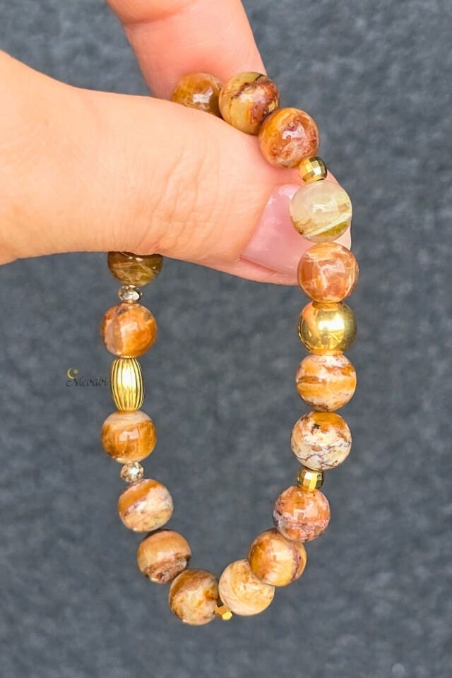 Dilşah Ateş Opal Doğal Taş Tasarım Bileklik-1 (925 Ayar Gümüş Üzeri 14K Altın Kaplama)