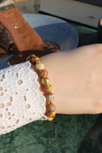 Dilşah Ateş Opal Doğal Taş Tasarım Bileklik-1 (925 Ayar Gümüş Üzeri 14K Altın Kaplama)