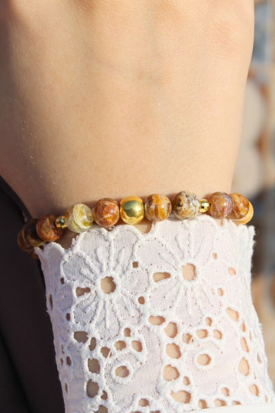 Dilşah Ateş Opal Doğal Taş Tasarım Bileklik-1 (925 Ayar Gümüş Üzeri 14K Altın Kaplama)