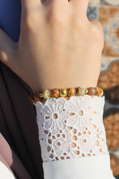 Dilşah Ateş Opal Doğal Taş Tasarım Bileklik-1 (925 Ayar Gümüş Üzeri 14K Altın Kaplama)