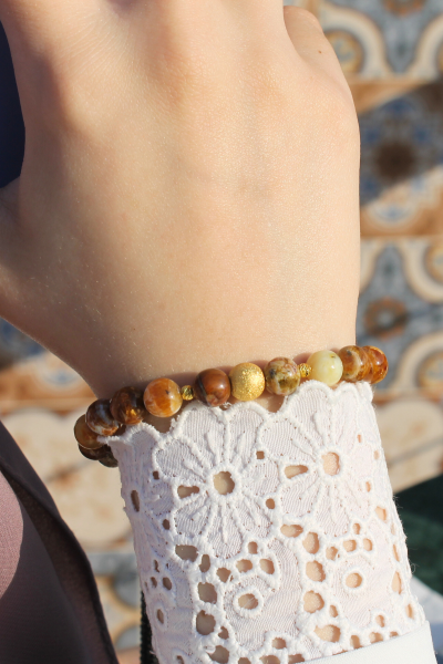 Dilşah Ateş Opal Doğal Taş Tasarım Bileklik-2 (925 Ayar Gümüş Üzeri 14K Altın Kaplama)