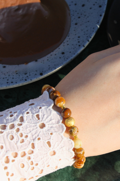 Dilşah Ateş Opal Doğal Taş Tasarım Bileklik-2 (925 Ayar Gümüş Üzeri 14K Altın Kaplama)