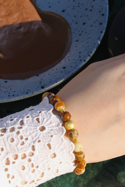 Dilşah Ateş Opal Doğal Taş Tasarım Bileklik-2 (925 Ayar Gümüş Üzeri 14K Altın Kaplama)