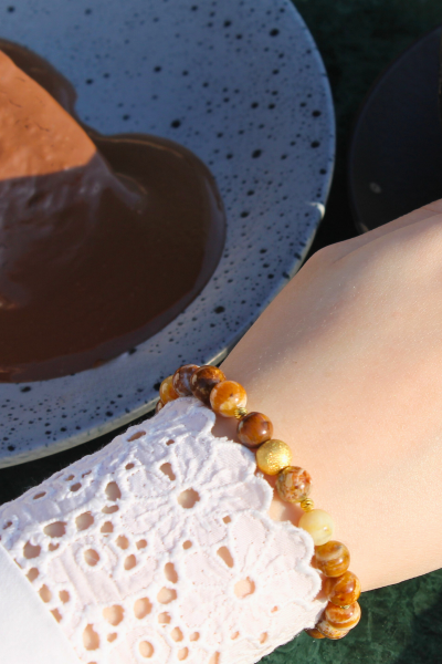 Dilşah Ateş Opal Doğal Taş Tasarım Bileklik-2 (925 Ayar Gümüş Üzeri 14K Altın Kaplama)