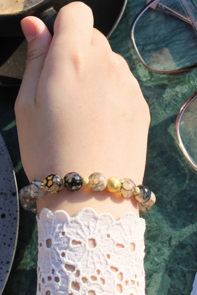 Berra Damarlı Akik Doğal Taş Tasarım Bileklik-84 (925 Ayar Gümüş Üzeri 14K Altın Kaplama)