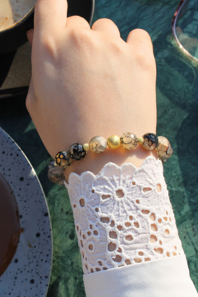 Berra Damarlı Akik Doğal Taş Tasarım Bileklik-84 (925 Ayar Gümüş Üzeri 14K Altın Kaplama)