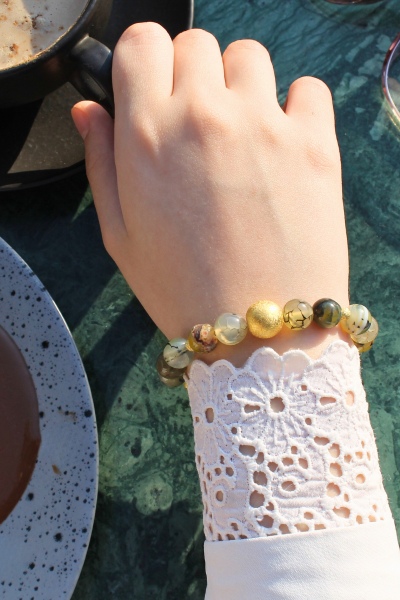 Berra Damarlı Akik Doğal Taş Tasarım Bileklik-3 (925 Ayar Gümüş Üzeri 14K Altın Kaplama)