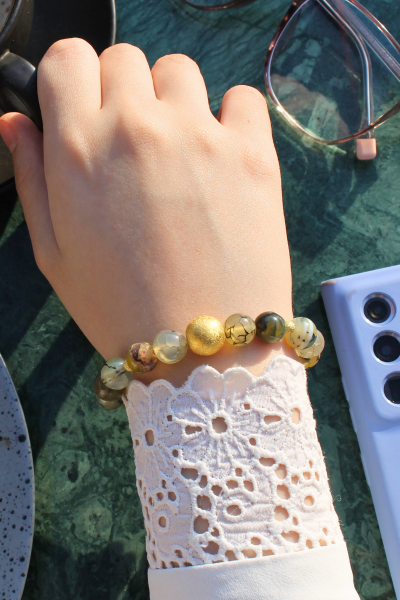 Berra Damarlı Akik Doğal Taş Tasarım Bileklik-3 (925 Ayar Gümüş Üzeri 14K Altın Kaplama)