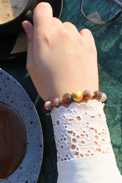 Berra Bostwana Akik Doğal Taş Tasarım Bileklik-1 (925 Ayar Gümüş Üzeri 14K Altın Kaplama)