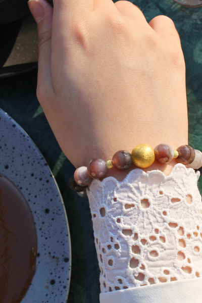 Berra Bostwana Akik Doğal Taş Tasarım Bileklik-1 (925 Ayar Gümüş Üzeri 14K Altın Kaplama)